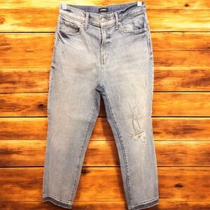 Express Light Blue Distressed Cropped Jeans